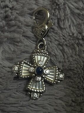 Judith Ripka Silver Cross Charm with Blue Sapphire